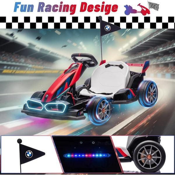 Licensed BMW Electric Go Kart for Kids 6-12, 24V 9AH Drift Kart Ride on Toys, Dual 200W Motors, Adjustable Seat, Drift Mode, 2 Speed, LED Lights
