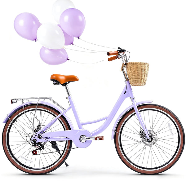 Akaber Adults Bike, 26 Inch Cruiser Bike for Women, Lightweight Step-Through 7 Speed Commuter Bicycle, Purple