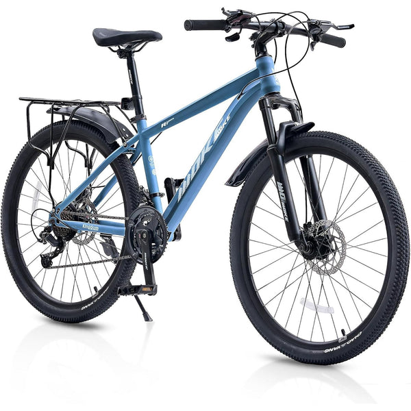 26 Inch Mountain Bike for Men, NEORIVERE 21-Speed Men's Mountain Bike with Suspension Fork, Dual Disc Brakes, Rear Rack & Internal Cable