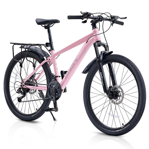 24 Inch Mountain Bike for Women, NEORIVERE 21-Speed Women's Mountain Bike with Suspension Fork, Dual Disc Brakes, Rear Rack & Internal Cable