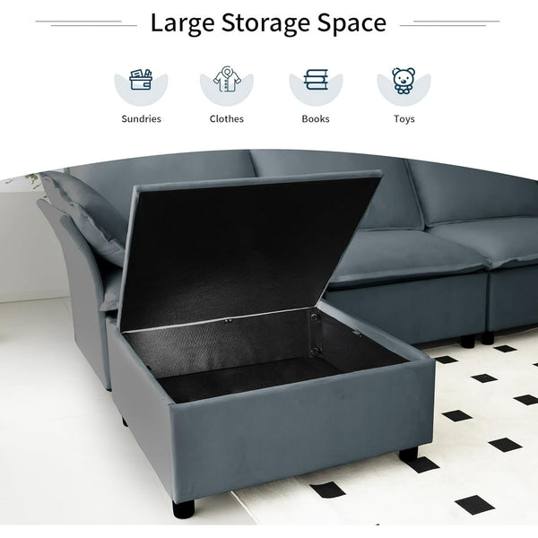 Akaber 100" U-Shaped Cloud Sectional Sofa, Modular Velvet Convertible Sofa Bed with Storage,Plush Living Room Couch (Grey)