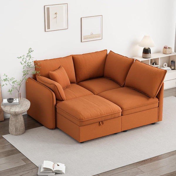 Akaber Modular Sectional Sofa, 107 Inch Couch with Movable Storage Ottoman, 25 Inch Deep Seat, Cloud Couches for Living Room, Orange