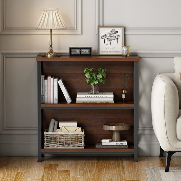 3-Tier Bookshelf, Farmhouse Small Bookshelf with X-Style Frame,FreeStanding Storage Bookcase for Entryway Living Room Home Office