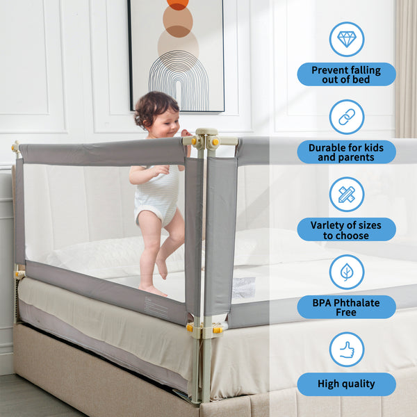 Linor 3-in-1 Baby Bed Foldable Guardrail for Thick Mattresses, Gray (Queen)
