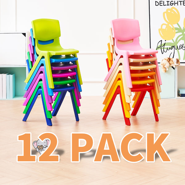 Stackable School Chairs, Colorful Kids Plastic Chair for Toddlers with 12'' Seat, Kids Flexible Seating for Classroom Elementary, School, Daycare, Outdoor, Classroom Furniture