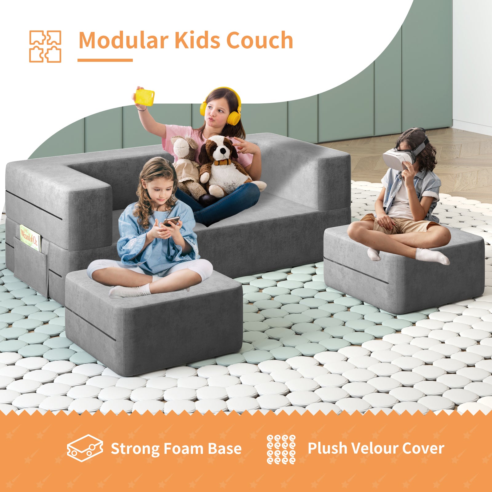 Multi-color Kids Couch, Play Couch with Washable and Durable Covers –