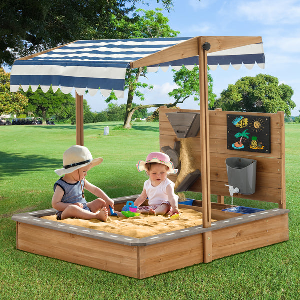 Kids Large Wooden SandBoxes with Cover, Sand Pit, Outdoor Sand Box with Canopy for Backyard Garden Beach