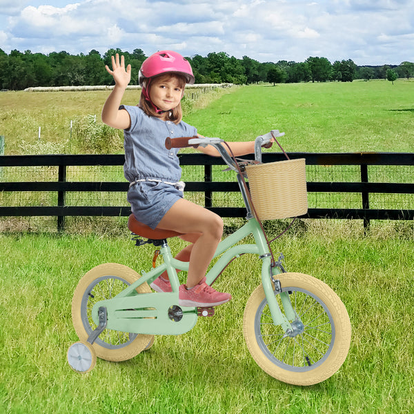 Kids Bike, 14 16 20 inch Girls Bike for 5-14 Girls with Training Wheels, Kickstand, Retro Design Kids' Bicycles with Basket, Girls Bicycle