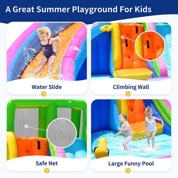 Wanan Inflatable Water Slide, 8 in 1 Water Slides Inflatables for Kids and Adults, 2 Large Water Slide with Air Blower, Splash and Deep Pool, Climbing Wall, Bounce House, Basketball Hoop (Dual Slide)