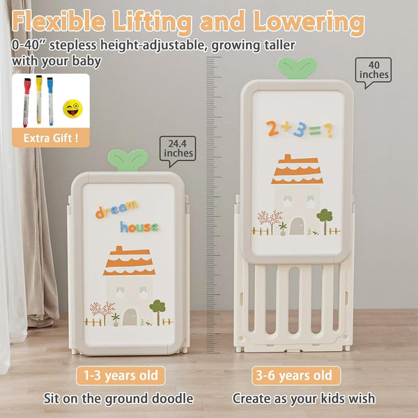 Kids Toy Storage Organizer with 10 Removable Bins, Foldable Toy Organizers and Storage with 3-Tier Bookshelf for Kids Toy Storage Organizer with Drawing Board