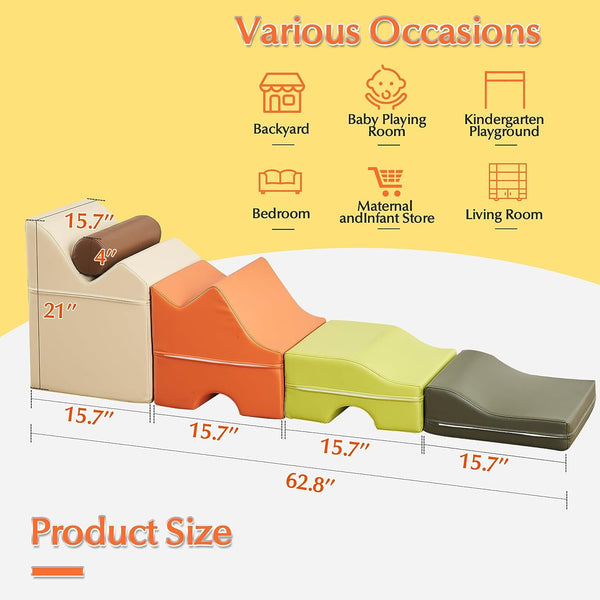 5Pcs Foam Climbing Blocks for Toddlers, Wanan Indoor Toddler Climbing Toys for Toddlers, Indoor Playground for Toddlers 1 to 3, Baby Foam Blocks Climber for Climb & Crawl, Kids Jungle Gym Playset