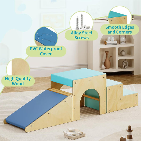 Wanan 3 in 1 Pikler Triangle Set, Toddler Climbing Toys Indoor with Ramp, Arch, Mat, and Staircase