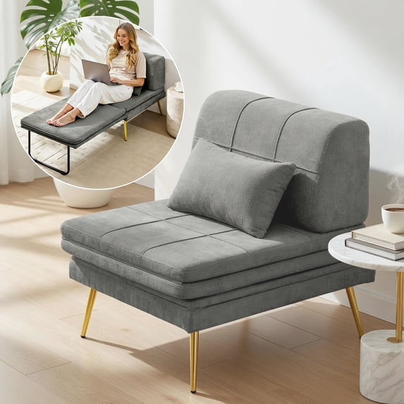 NEORIVERE 73.6" Futon Sofa Bed, 3-in-1 Convertible Futon Couch with Pillow & Back Support, Solid Wood Frame Daybed for Small Room