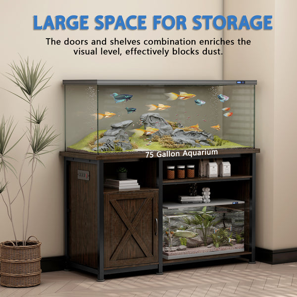 50-75 Gallon Fish Tank Stand with Power Outlets and Cabinet for Fish Tank Accessories Storage (Single door)
