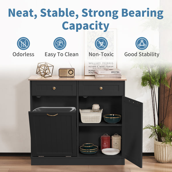 Tilt Out Trash Cabinet 10 Gallon, Kitchen Trash Can Cabinet with 2 Hideaway Drawers & Adjustable Shelf, Freestanding Trash Cabinet for Living Room, Bathroom, Laundry