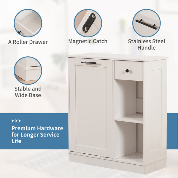 Tilt Out Trash Cabinet 10 Gallon, Trash Can Cabinet with 2 Storage Areas for Kitchen, Living Room, Bathroom, Freestanding Trash Cabinet with Hideaway Drawer