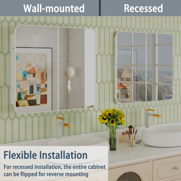 Medicine Cabinet with Mirror 20'' x 22'' Aluminum Recessed Medicine Cabinet with Mirror, Adjustable Glass Shelf, Corrosion Resistant Bathroom Mirror with Storage Wall Mounted (20'' x 22'' Double Door)