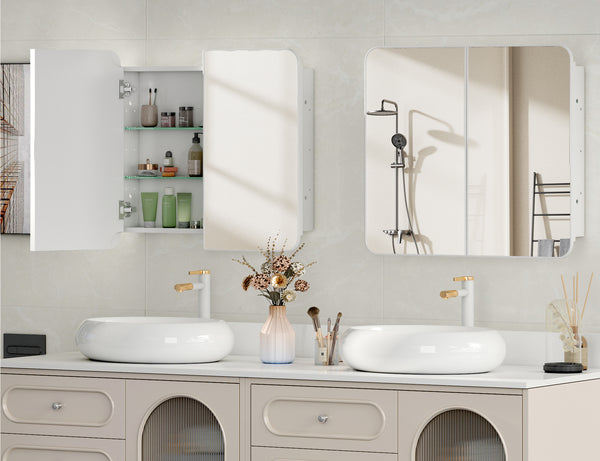 Medicine Cabinet with Mirror 20'' x 22'' Aluminum Recessed Medicine Cabinet with Mirror, Adjustable Glass Shelf, Corrosion Resistant Bathroom Mirror with Storage Wall Mounted (20'' x 22'' Double Door)