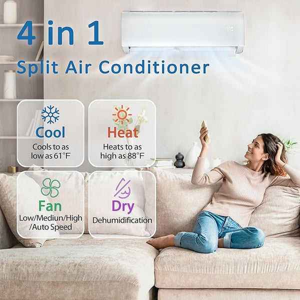 9000 BTU Mini Split AC/Heating System,19 SEER with Heat Pump, Cools up to 450 Sq.Ft, 115V Wifi Enabled Air Conditioner & Heater Ductless Inverter System (9000 BTU - 115v/19 SEER - WIFI)