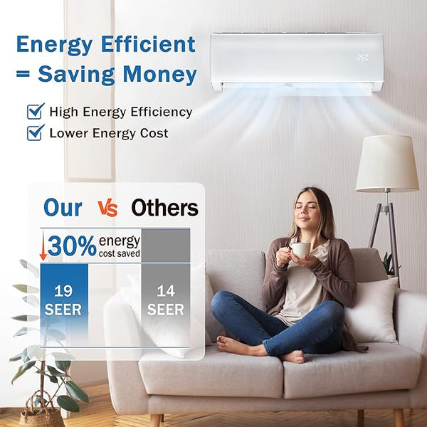 9000 BTU Mini Split AC/Heating System,19 SEER with Heat Pump, Cools up to 450 Sq.Ft, 115V Wifi Enabled Air Conditioner & Heater Ductless Inverter System (9000 BTU - 115v/19 SEER - WIFI)