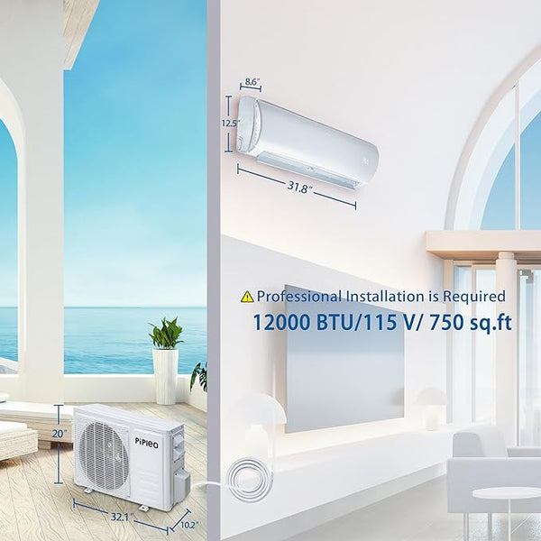 12000 BTU Mini Split AC/Heating System,19 SEER with Heat Pump