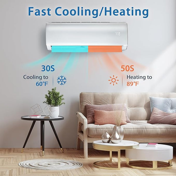 12000 BTU Mini Split AC/Heating System,19 SEER with Heat Pump