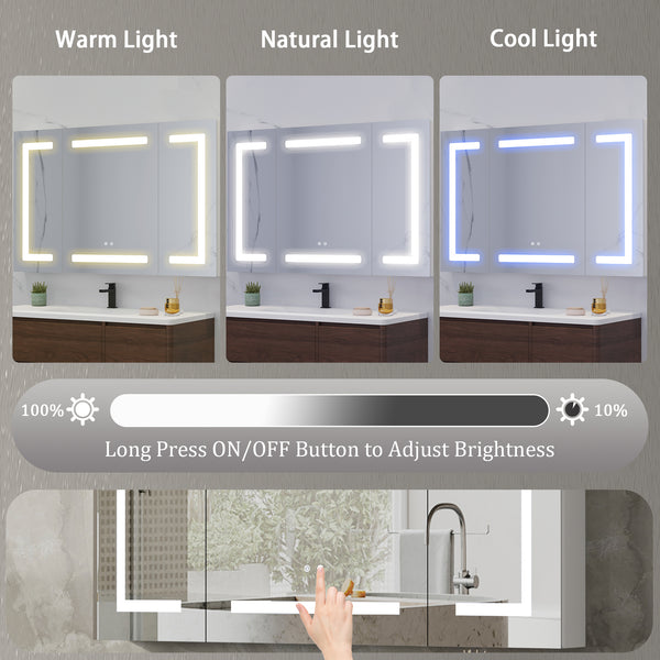 Aluminum Medicine Cabinet , Wall Mounted Surface led Medicine Cabinet, Defog, Stepless Dimming, 3 Color Change, 2 Outlets, 2USB for Bathroom
