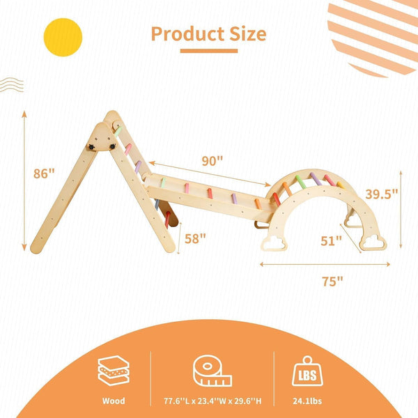 5 in 1 Pikler Triangle Set, Wooden Montessori Climbing Set with Ladder, Ramp, Arch, Rocker and Slide, Climbing Toys for Toddlers 1-3 Inside, Foldable Pikler Triangle