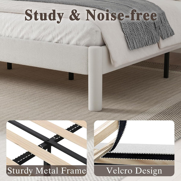Wanan Full Bed Frame, Upholstered Bed Frame with Rounded Corners, Soft Cloud Bed Frame in Modern Style, Noise-Free Structure, Easy Assembly, Cream