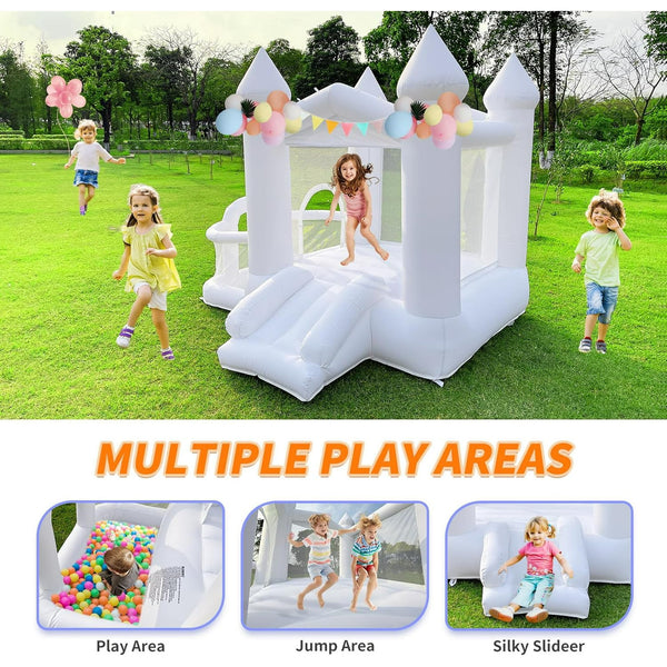 Wanan White Bounce House, 9FT Inflatable Bounce House for Kids, 840D Oxford Cloth Bounce House with Slide, Castle Style Bouncy House with Blower, Easy to Set up, Party & Birthday & Gift