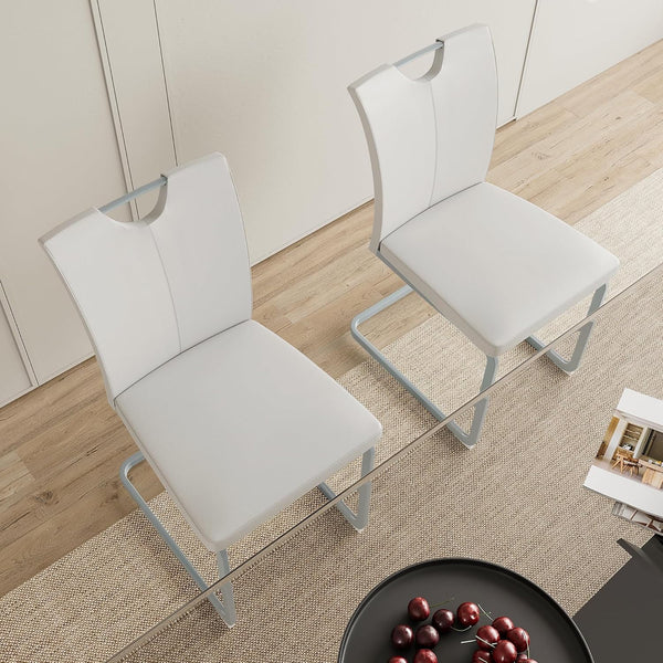 Akaber Modern Dining Chairs Set of 6, Faux Leather Upholstered Dining Room Side Chair with High Back, Metal Legs and Portable Handle, Armless Kitchen Chairs Set, White