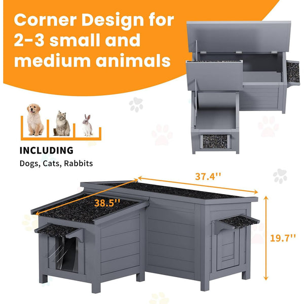 Linor Outdoor Cat House, Insulated Cat House with Insulated All-Round Foam, Corner Design Feral Cat House Shelter for Outdoor Cats, for Winter, Weatherproof, Insulated, Large Opening Roof