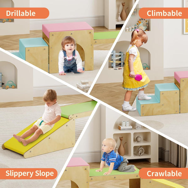 Wanan 4-in-1 Pikler Triangle Set with Soft Play Climbing for Toddlers