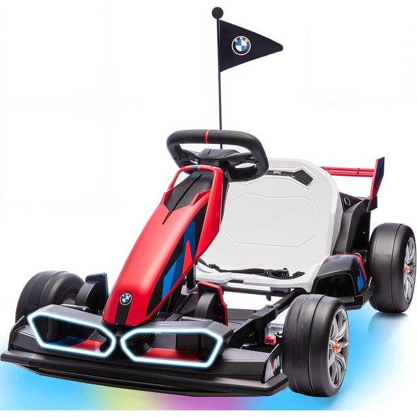 36V 9AH Electric Go Kart with Adjustable Seat,Licensed BMW 7.5 MPH Drift Kart for Kids Age 6-12, 2 * 300W Motors, Drift Mode and 2 Speed, Red