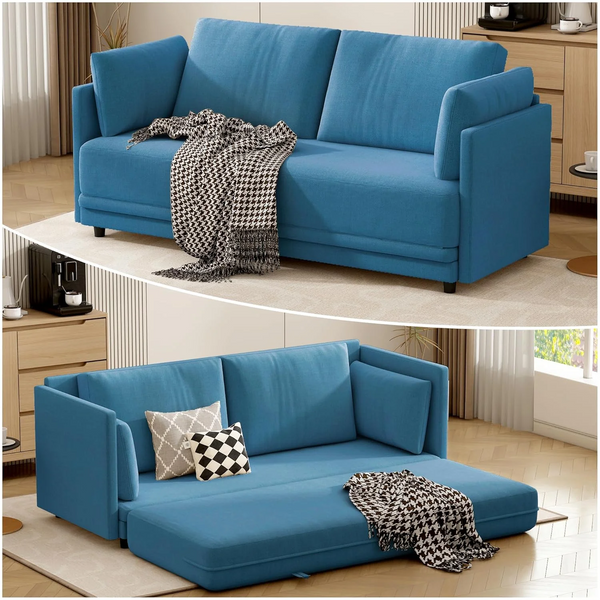 Folding Sofa Bed Queen, Sleeper Sofa for 4 Seats with Pillows, 78.3'' Adult Floor Couch with Linen Cover, Convertible Fold Out Couch for Indoor Bedroom, Living Room, Guest Room, Movie Room