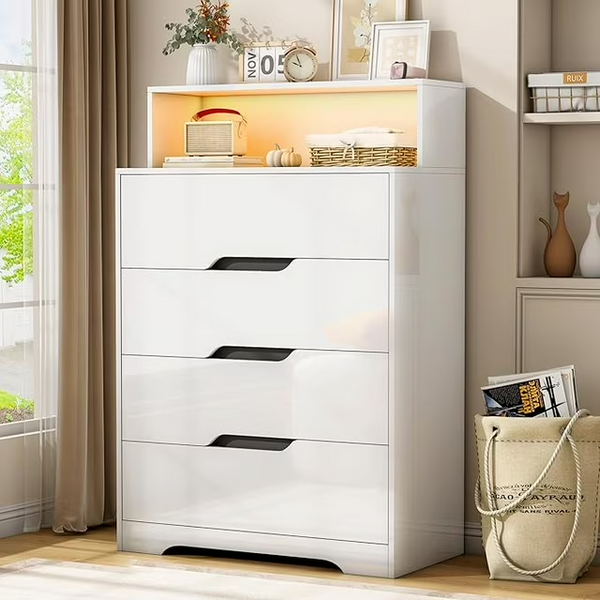 Drawer Dresser, 47.2" Modern Dresser and Chests of Drawers with LED Lights, Tall Chest of Drawers with Charging Station for Bedroom, Living Room