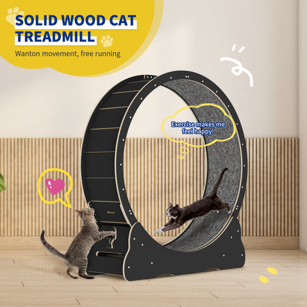 35.4'' Cat Exercise Wheel , with 2 Anti-Scratch Pads, Solid Wood Cat Wheel Exerciser for Indoor Cats for Walking, Running, Training