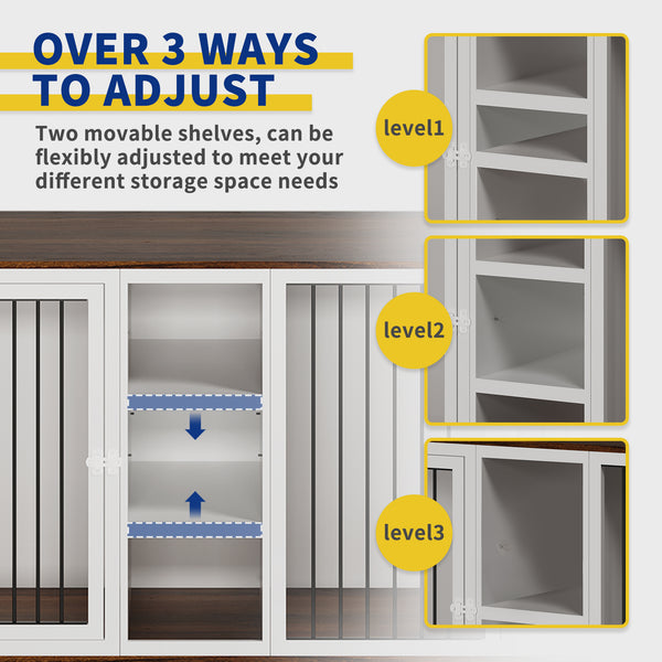 Large Dog Crate Furniture for 2 Dogs, 79.5'' Indoor Dog Kennel with Adjustable Shelves, All Steel Frame Heavy Duty Dog Crate with Wood Top, Double Dog Cage for Small Medium Large Dogs