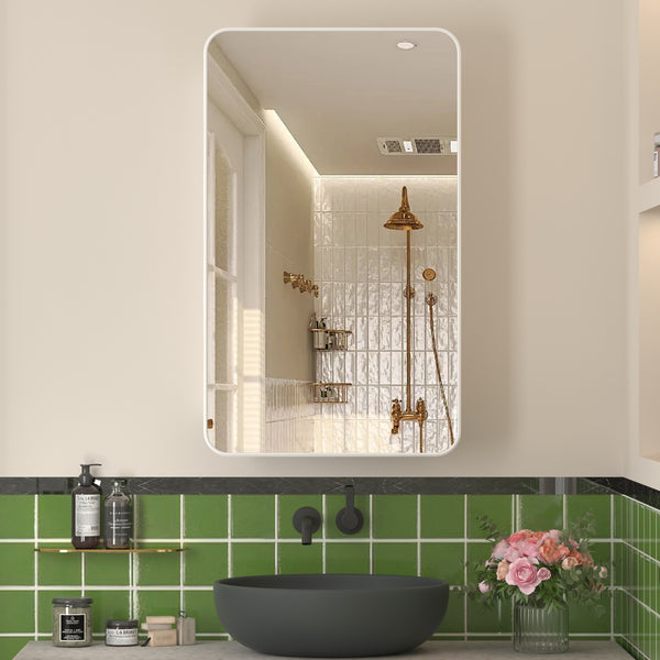 Medicine Cabinet with Mirror 16'' x 24'' Aluminum Recessed Medicine Cabinet with Mirror, Adjustable Glass Shelf, Corrosion Resistant Bathroom Mirror with Storage Wall Mounted (16'' x 24'' Single Door)