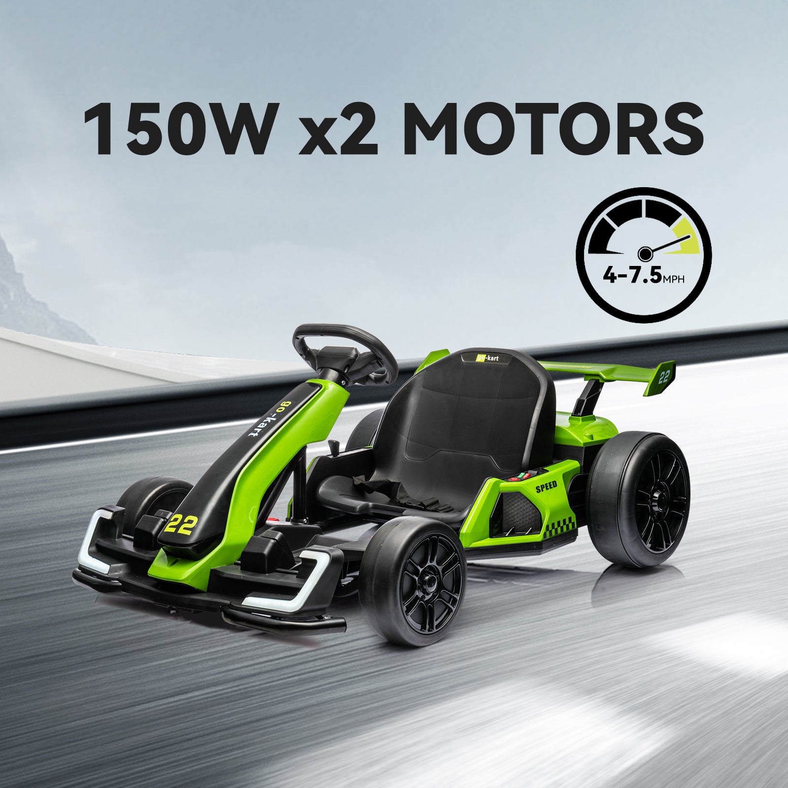 24V Electric Go Kart for Kids, 7.5 MPH Drift Kart with 300W Motor –