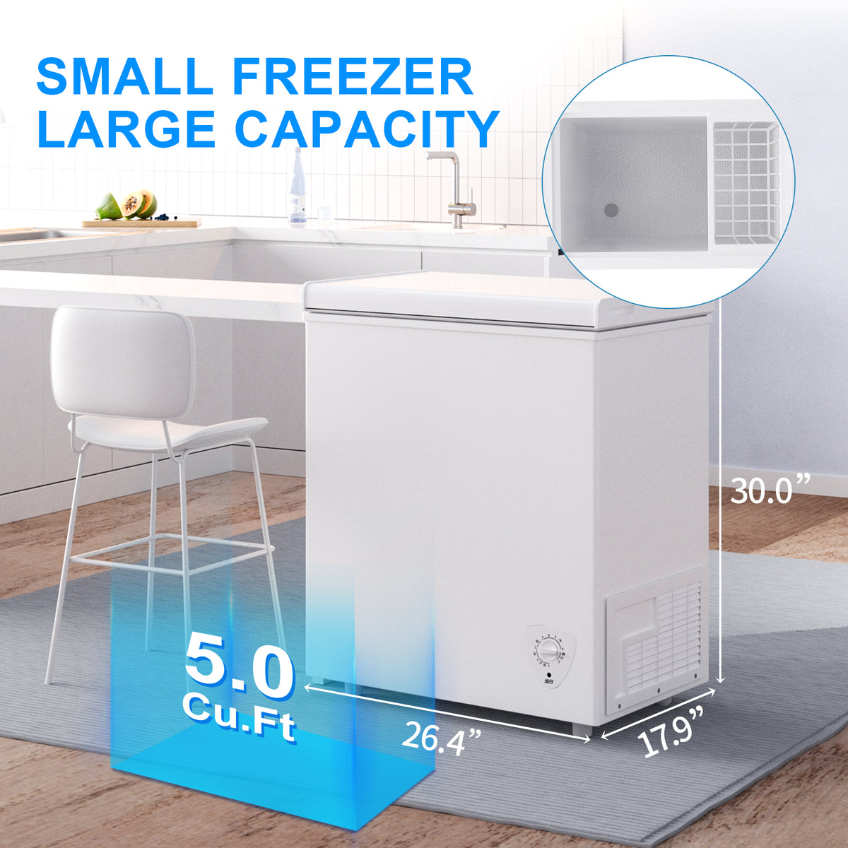 5.0 Cu.Ft Deep Freezer with 7 Level Adjustable Temperature for Temp Ad ...