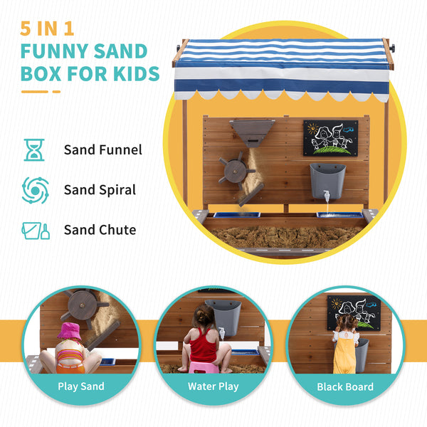 Kids Large Wooden SandBoxes with Cover, Sand Pit, Outdoor Sand Box with Canopy for Backyard Garden Beach
