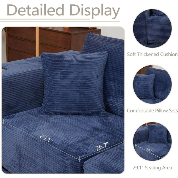 Akaber 130" Modular Sectional Sofa with U-Shape Chaise, 4-Seater Comfy Cloud Couch with Movable Ottoman, Deep Seat Couches for Living Room with Throw Pillows, Lake Blue