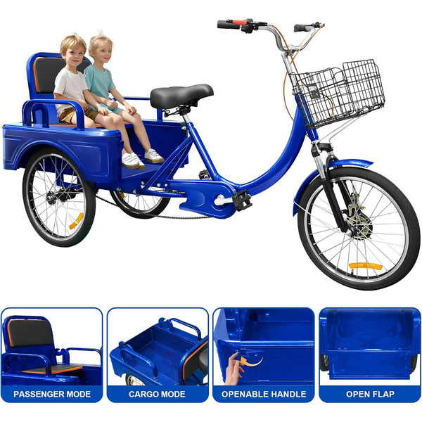 Akaber Adult Tricycle, 20 Inch 3-Wheel Bikes Carrying Passengers and Cargo, Trike for Adults with Front Baskets for Women, Seniors, Men, Low Step-Through Cruiser Bike for Cycling, Outing, Picnic