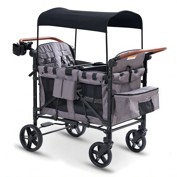 4 Seater Stroller Wagon for 4 Kids, Wanan Kids Wagon Stroller with Large Storage Bag, Adjustable Canopy, Foldable Toddlers Wagon