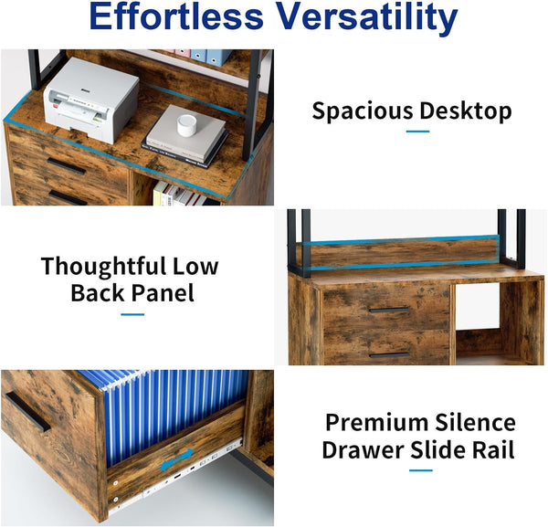 3 Drawer File Cabinet, Vertical Filing Cabinets for Home Office Organization, Stylish Office Shelves and Bookshelf with Drawers - A4 and Letter Size Compatible