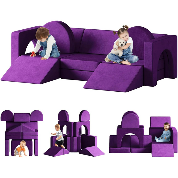 Modular Kids Play Couch 13pcs, Kids Sofa with Climbing Slope, Toddler Couch Kids Couch for Fortplay Bedroom and Playroom, Toddler Couches Fold Out for Boys and Girls, Convertible Foam Couch for Kids