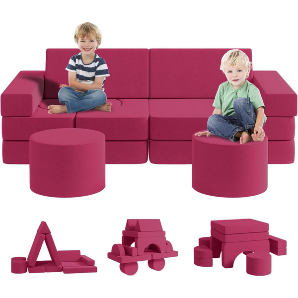 Modular Kids Play Chouch, 13pcs Modular Toddler Couch with 2 Ottomans, Fold Out kids Sofa Fort Play for Bedroom and Playroom, Foam Couch for Kids, Modular Kids Couch for Boys and Girls