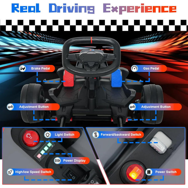 Akaber Electric Go Kart with Adjustable Seat, 24V 9AH Drift Kart with Dual 200W Motors, Crazy Go Cart for Kids Ages 6-12, Licensed BMW, LED Lights, Drift Mode and 2 Speed(Grey)