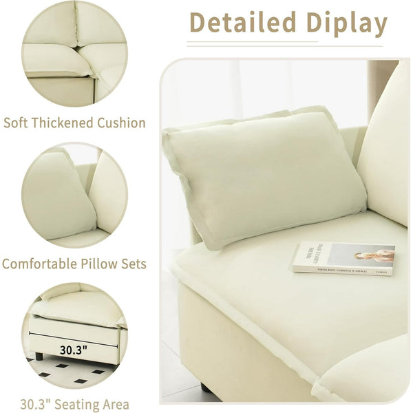 Akaber 100" L-Shaped Cloud Sectional Sofa, Modular Velvet Convertible Sofa Bed with Storage,Plush Living Room Couch(Beige)
